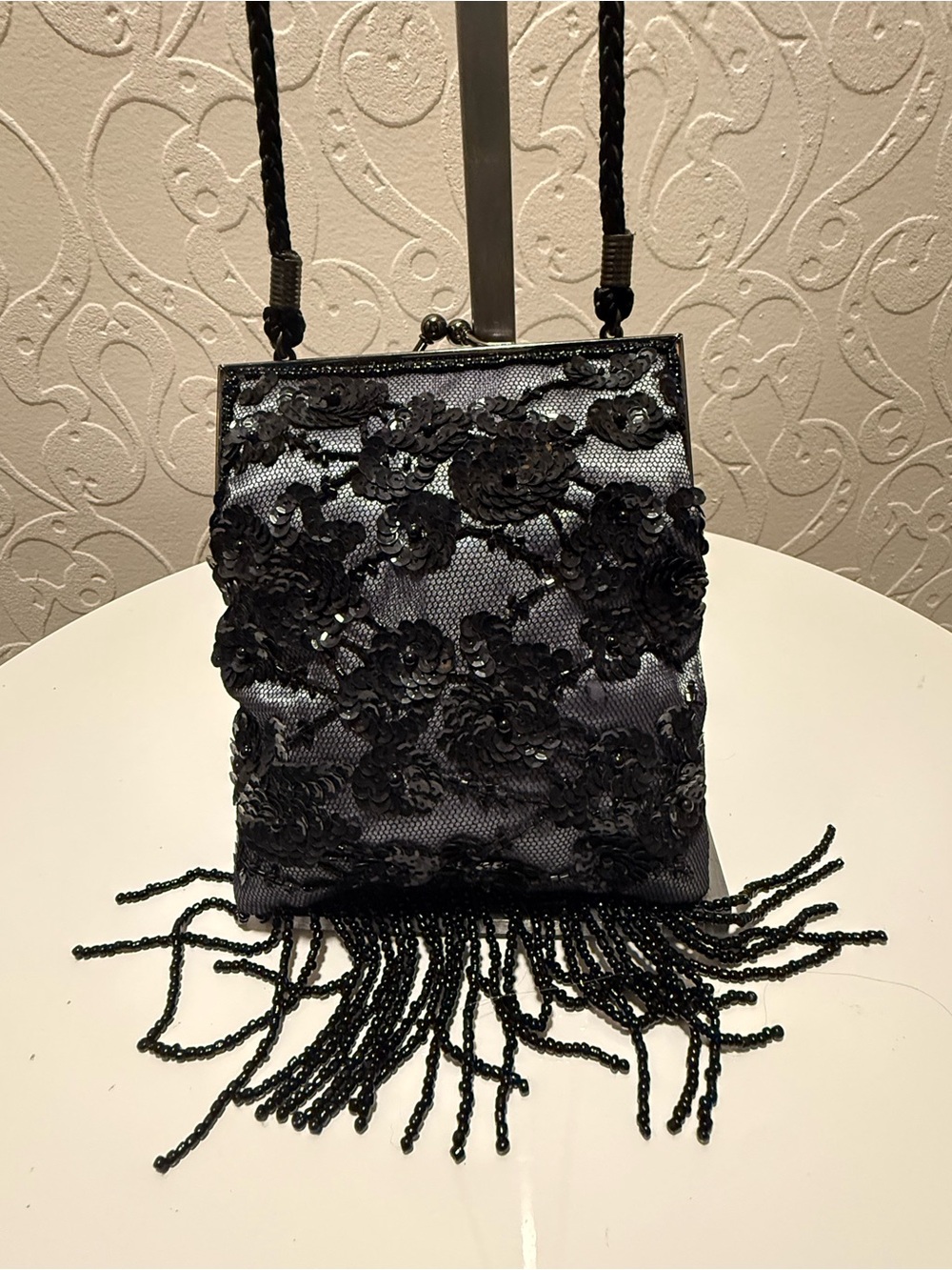 Vintage Lancôme Black Lace Evening Fringe Crossbody Bag